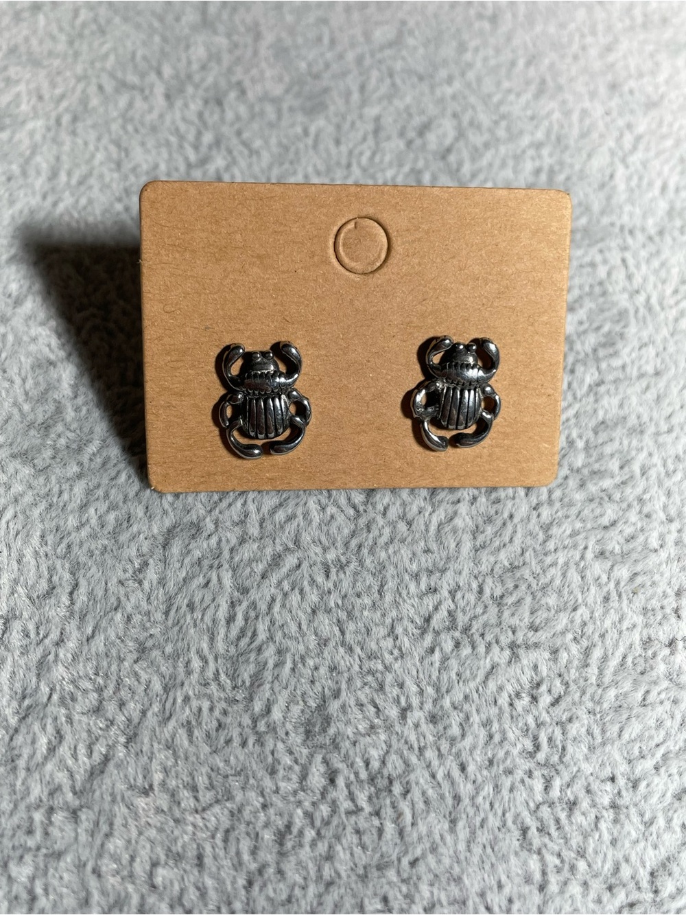 Scarab Silver Stainless Steel Stud Earrings Unisex NEW